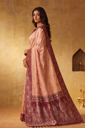 Peach Zari Woven Silk Blend Saree (ACB1492)