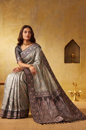 Grey Zari Woven Silk Blend Saree (ACB1493)