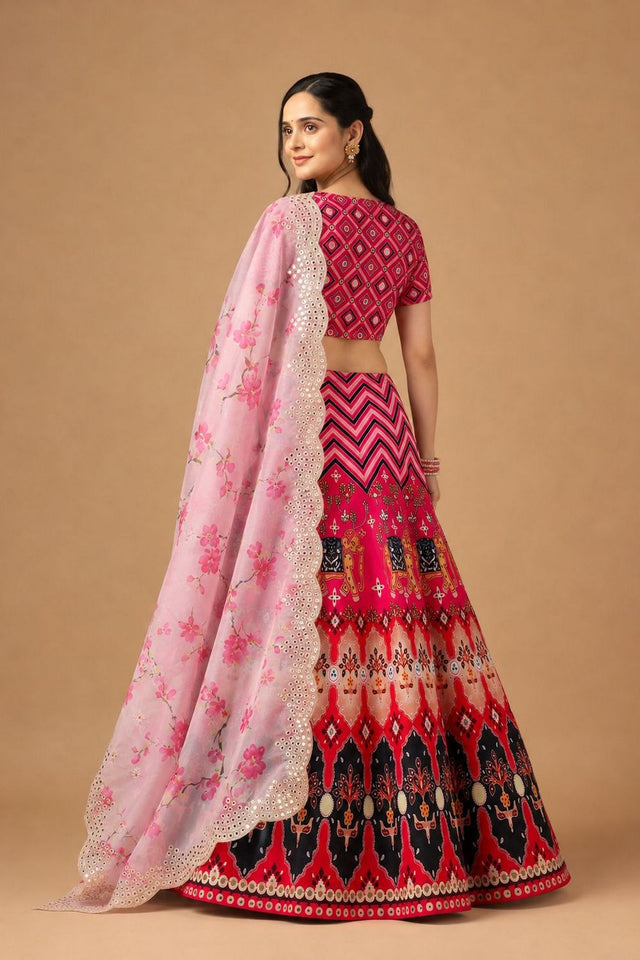 Pink Printed Satin Silk Lehenga (ACB1498)