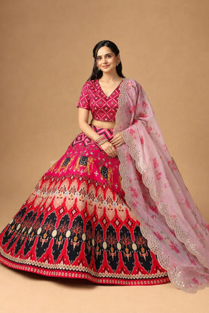 Pink Printed Satin Silk Lehenga (ACB1498)