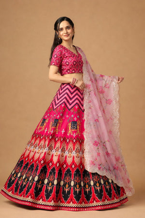 Pink Printed Satin Silk Lehenga (ACB1498)