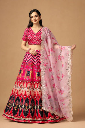 Pink Printed Satin Silk Lehenga (ACB1498)