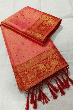 Peach Zari Woven Silk Saree (ACB1505)