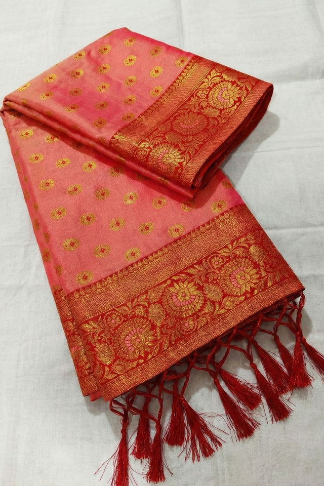 Peach Zari Woven Silk Saree (ACB1505)