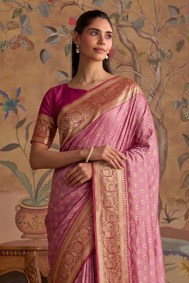 Pink Zari Woven Silk Saree (ACB1506)