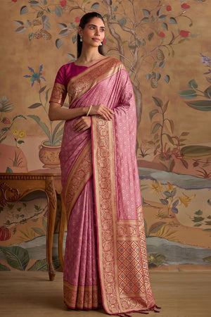 Pink Zari Woven Silk Saree (ACB1506)