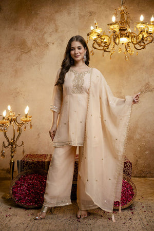 Brown Sequin with Embroidered Chanderi Palazzo Suit (ACB1508)