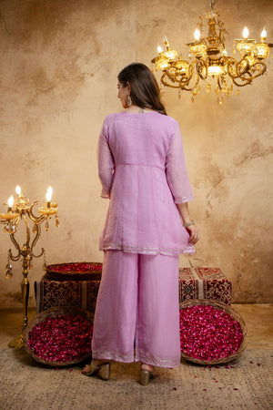 Pink Sequin with Embroidered Chanderi Palazzo Suit (ACB1509)