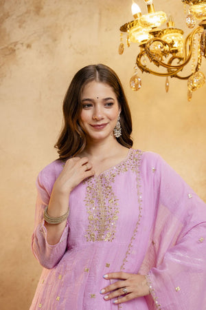 Pink Sequin with Embroidered Chanderi Palazzo Suit (ACB1509)
