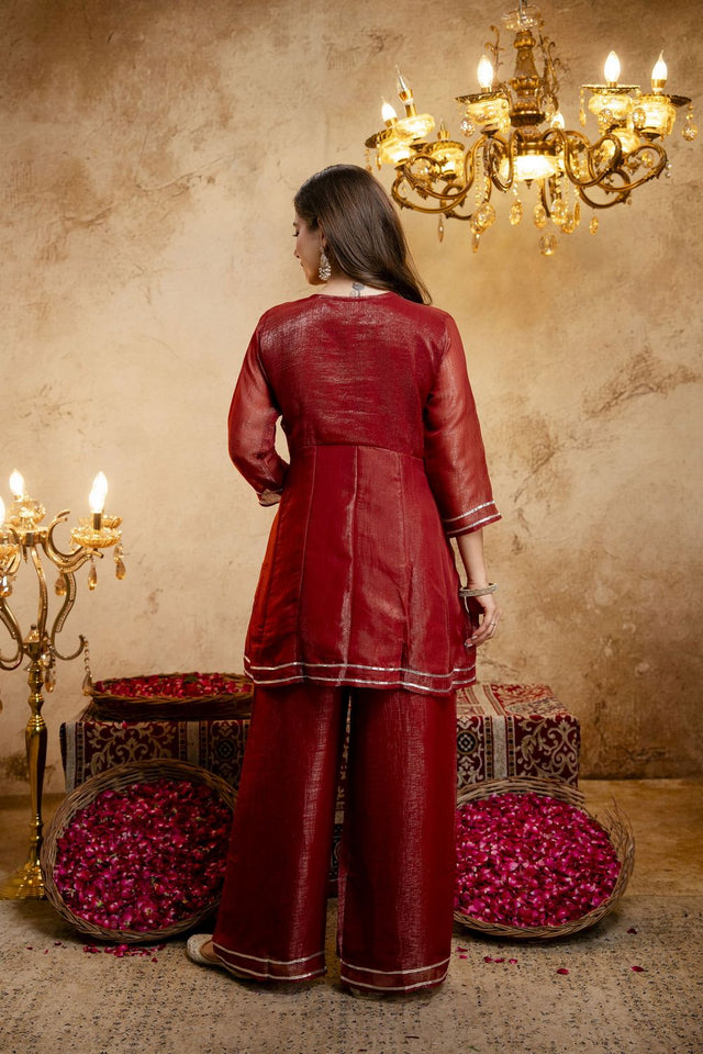 Rust Sequin with Embroidered Chanderi Palazzo Suit (ACB1510)