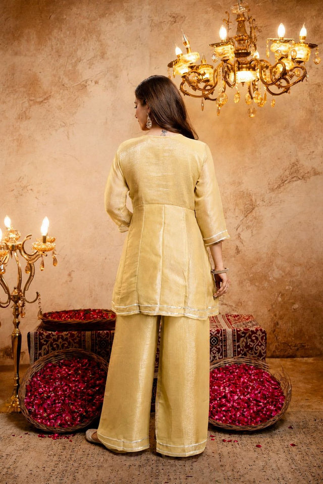 Yellow Sequin with Embroidered Chanderi Palazzo Suit (ACB1511)
