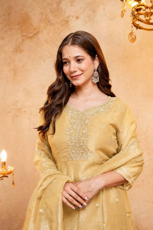 Yellow Sequin with Embroidered Chanderi Palazzo Suit (ACB1511)