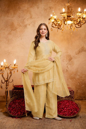 Yellow Sequin with Embroidered Chanderi Palazzo Suit (ACB1511)