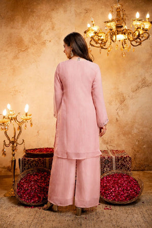 Pink Floral Embroidered Chanderi Palazzo Suit (ACB1512)