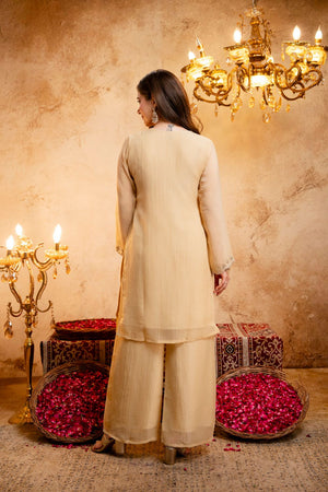 Yellow Floral Embroidered Chanderi Palazzo Suit (ACB1513)