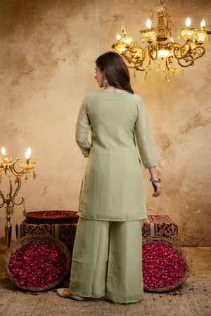 Green Floral Embroidered Chanderi Palazzo Suit (ACB1521)