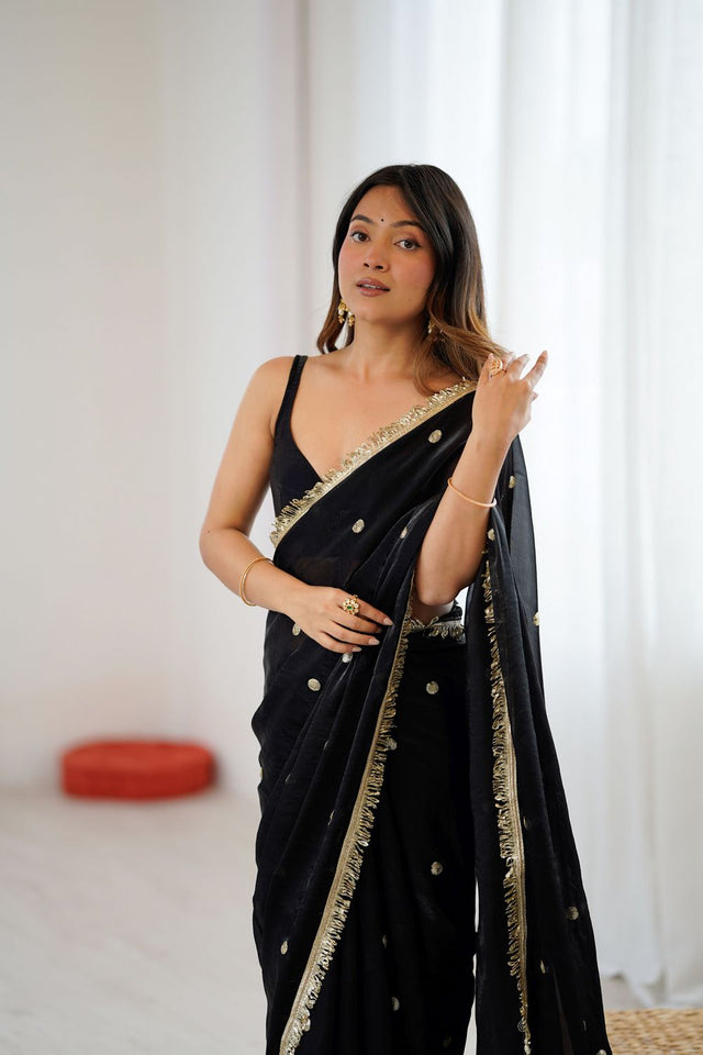 Black Sequin Satin Saree (ACB1523)