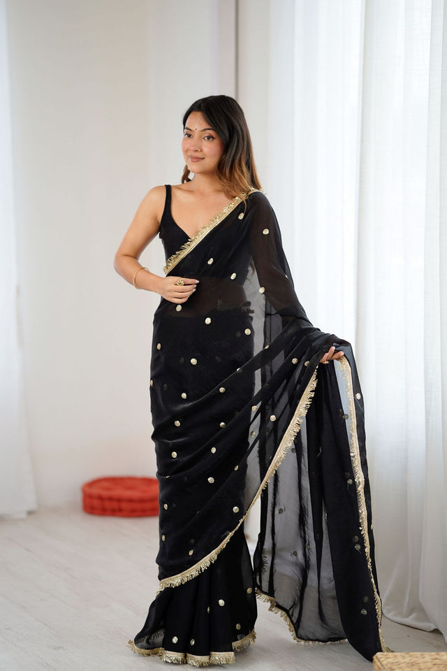 Black Sequin Satin Saree (ACB1523)