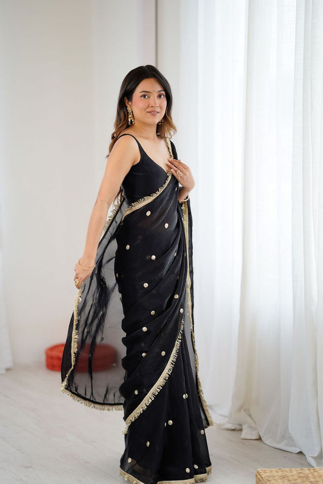 Black Sequin Satin Saree (ACB1523)