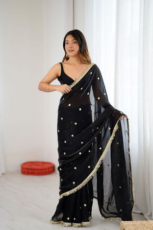 Black Sequin Satin Saree (ACB1523)