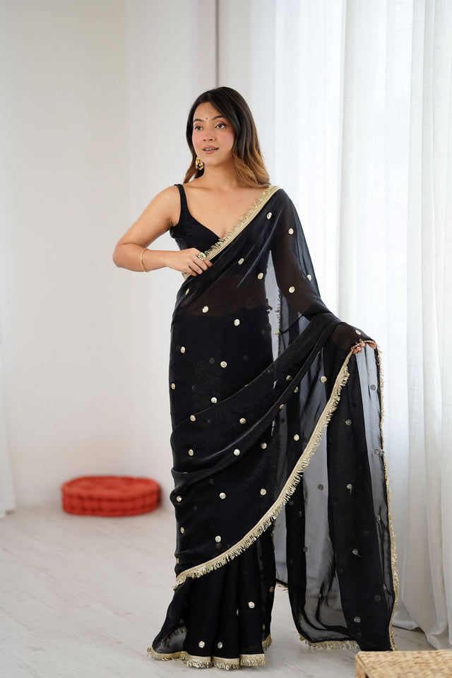 Black Sequin Satin Saree (ACB1523)