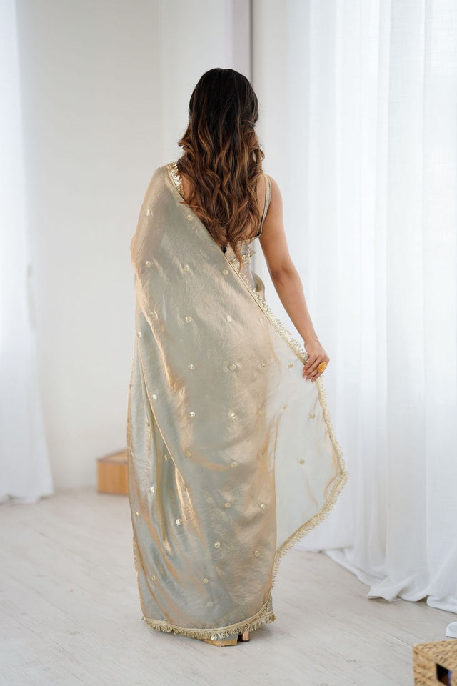 Brown Sequin Satin Saree (ACB1524)