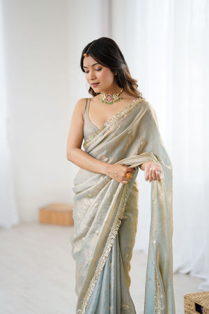 Brown Sequin Satin Saree (ACB1524)