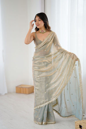 Brown Sequin Satin Saree (ACB1524)