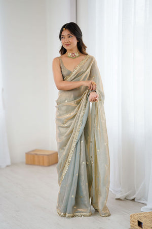Brown Sequin Satin Saree (ACB1524)