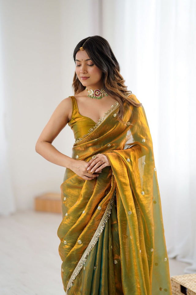 Gold Sequin Satin Saree (ACB1525)