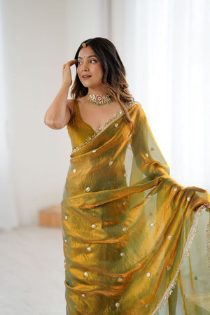 Gold Sequin Satin Saree (ACB1525)
