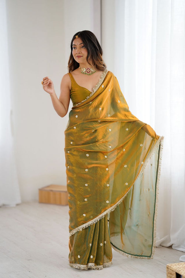 Gold Sequin Satin Saree (ACB1525)