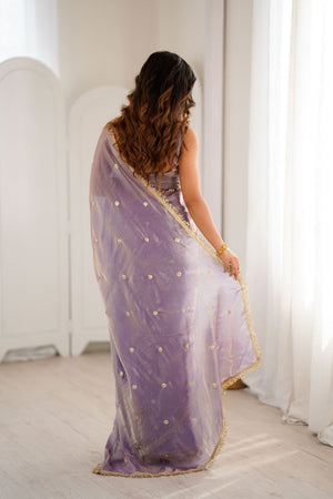 Lavender Sequin Satin Saree (ACB1526)
