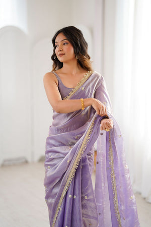 Lavender Sequin Satin Saree (ACB1526)