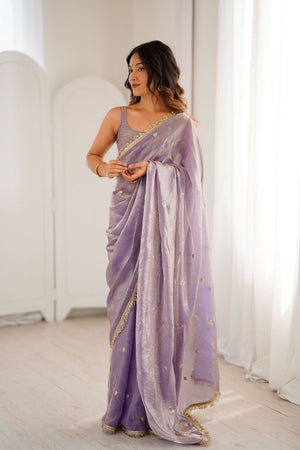 Lavender Sequin Satin Saree (ACB1526)
