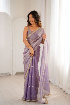 Lavender Sequin Satin Saree (ACB1526)