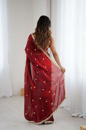 Maroon Sequin Satin Saree (ACB1527)