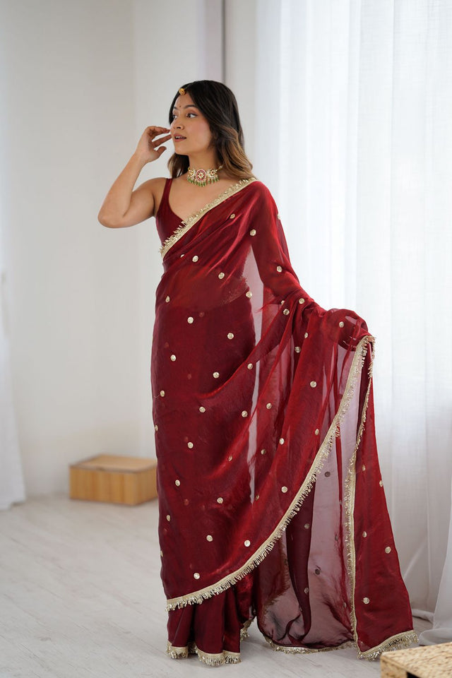 Maroon Sequin Satin Saree (ACB1527)