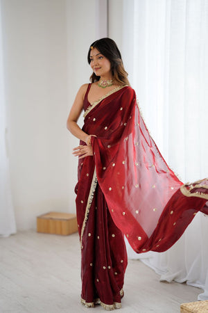Maroon Sequin Satin Saree (ACB1527)