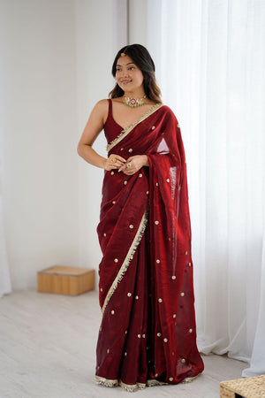 Maroon Sequin Satin Saree (ACB1527)