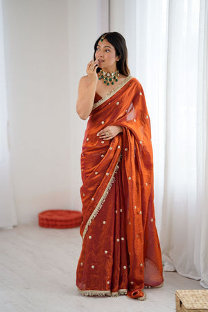 Rust Sequin Satin Saree (ACB1528)