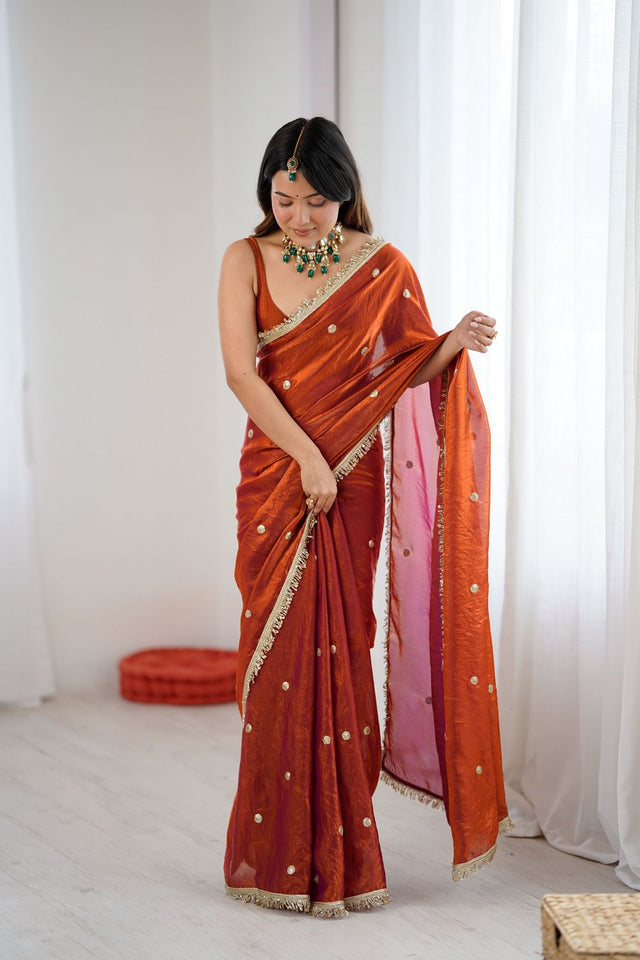 Rust Sequin Satin Saree (ACB1528)