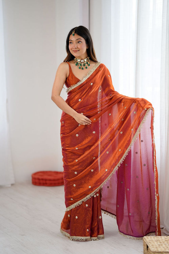 Rust Sequin Satin Saree (ACB1528)
