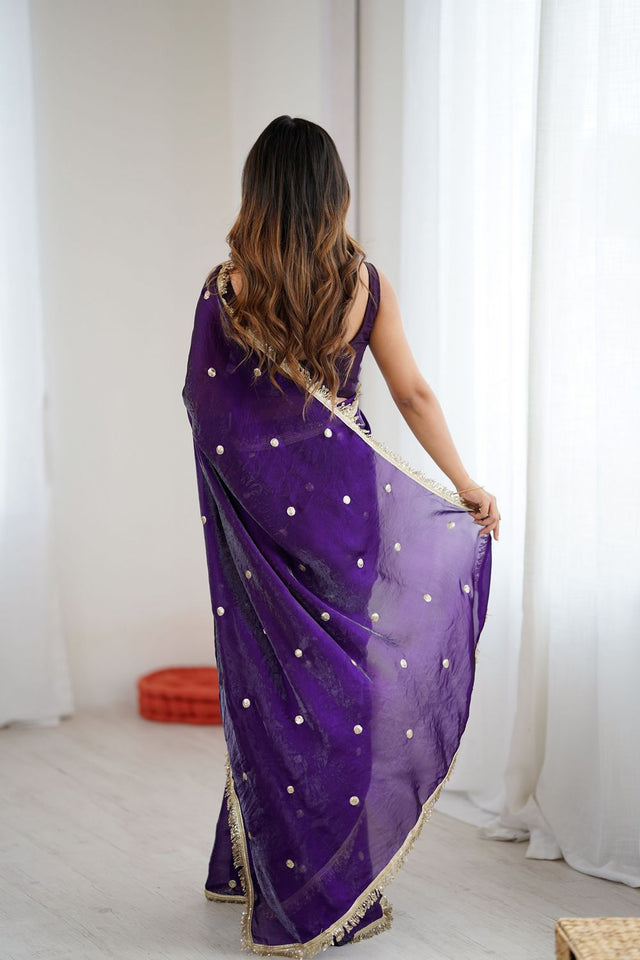 Purple Sequin Satin Saree (ACB1529)