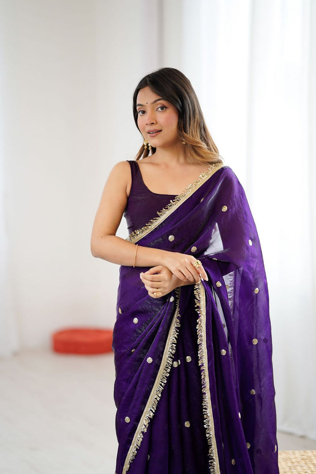 Purple Sequin Satin Saree (ACB1529)