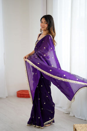 Purple Sequin Satin Saree (ACB1529)