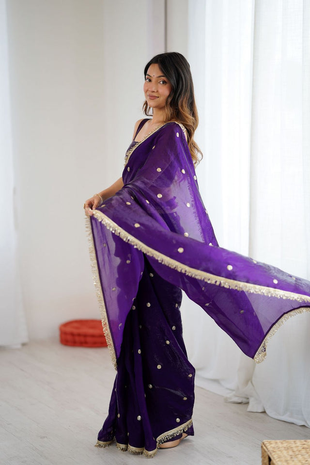 Purple Sequin Satin Saree (ACB1529)