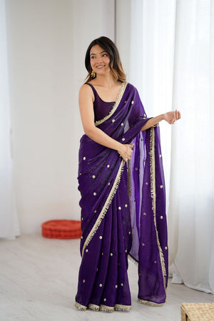 Purple Sequin Satin Saree (ACB1529)