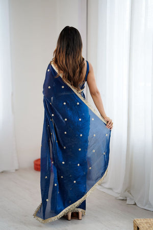 Blue Sequin Satin Saree (ACB1530)
