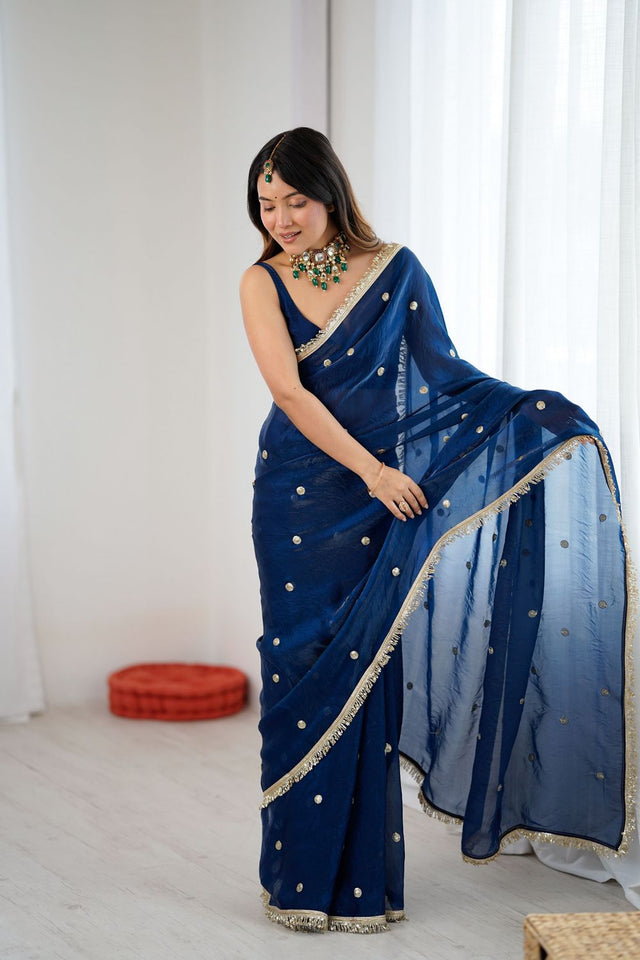 Blue Sequin Satin Saree (ACB1530)